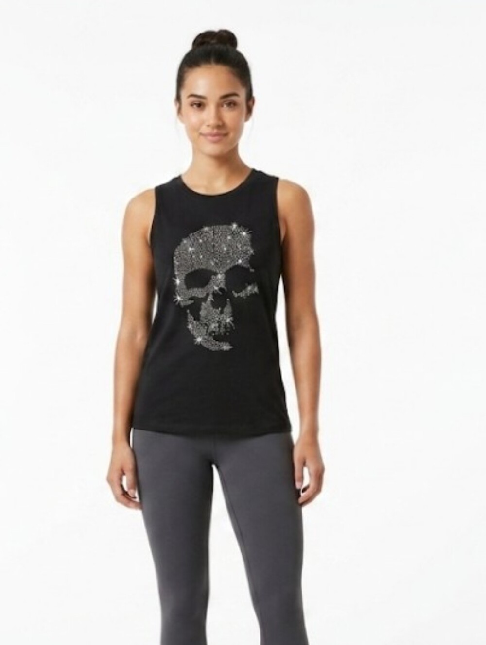 Women's Crew Neck Tank Top With Skull - Large